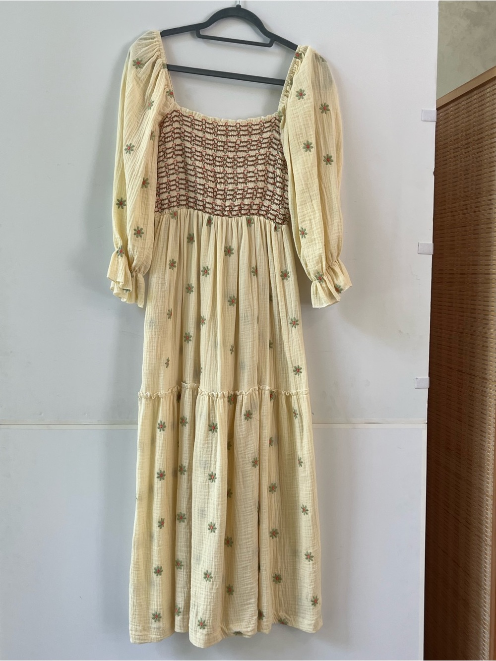 Smocked Square-Neck Floral Maxi Dress - Cream